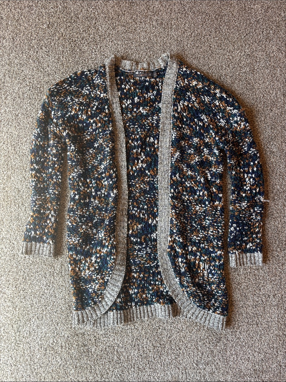 Multicolor Open-Front Marled Cardigan - Navy, Gray & Brown
